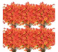 SHareconn 20 PCS Autumn Artificial Flowers - UV Resistant Faux Flowers for Outdoor Indoor Hanging Baskets Garden Yard Porch Home Decor, Realistic Orange Yellow Floral with Eucalyptus Leaves
