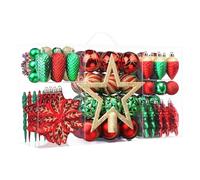 SHareconn 2025 New 106pcs Christmas Baubles Ornaments Set,Shatterproof Plastic Decorative Baubles for Christmas Tree Decorations, Holiday Wedding Party Decoration,Ruby Red Green & Gold