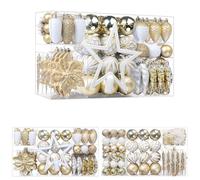 SHareconn 2025 New 106pcs Christmas Baubles Ornaments Set,Shatterproof Plastic Decorative Baubles for Christmas Tree Decorations,Champagne Gold&White