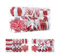 SHareconn 2025 New 106pcs Christmas Baubles Ornaments Set,Shatterproof Plastic Decorative Baubles for Christmas Tree Decorations,Ruby Red&White