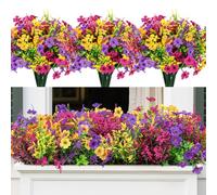 SHareconn 24 Bundles Artificial Flowers Outdoor Decor, Fake Spring Grass Violets with Lavender, UV Resistant Realistic Plants for Garden Porch Wedding Home Vase, Rose/Yellow/Purple