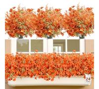 SHareconn 24 Bundles Autumn Artificial Flowers, Lavender & Violet, UV Resistant Fake Flowers for Fall Decor Indoor/Outdoor, Realistic Faux Flowers for Home/Garden/Wedding, Sunset Red Orange Fall