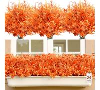 SHareconn 24 Bundles Autumn Artificial Flowers, Lavender & Violet, UV Resistant Fake Flowers for Fall Decor Indoor/Outdoor, Realistic Faux Flowers for Home/Garden/Wedding, Sunset Red Orange