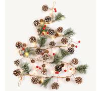 SHareconn 2PCS 6FT(2 * 180cm) Artificial Christmas Garland with Prelit Lights,Snow Pine Cone&Red Berry String for Mantle Stairs Fireplace Xmas Decorations/Indoor Outdoor Christmas Decor,Snow