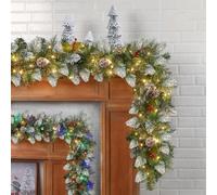 SHareconn 2Pcs 9FT(2.7M),Pre-Lit Artificial Christmas Garland, with Red Berries and Pine Cones, with Warm White & Multi-Color Lights with Timer Function, for Stairs and Fireplace, Snow