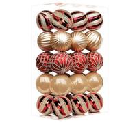 SHareconn 30pcs Christmas Tree Decorations, Christmas Baubles Ornaments | 60mm Baubles Christmas Decorations, Shatterproof Plastic, Pre-Hanged Strings, for Xmas Tree Decor Holiday Party, Red/Gold