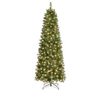 SHareconn 5ft Artificial Slim Pencil Christmas Tree, Pencil Xmas Tree With 367 Branches Tips, 130 Warm White and Foldable Metal Stand, Christmas Decorations for Home, Green