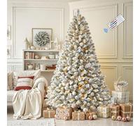 SHareconn 5FT Pre Lit Snow Flocked Spruce Artificial Christmas Tree with Remote, 250 Prelit Multi-Color RGB & Warm White Lights, Full Snowy Branch Tips for Home, Office, Party Xmas Decoration