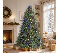 Shareconn 6.5ft Artificial Fir Function Christmas Tree with Lights,17 modes | 340 Pre-Lit Warm White & Multi-Color Lights, Mixed 1210 cypress-style（PE）& PVC Branch Tips, Christmas Decorations for Home