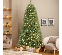 SHareconn 6.5ft Pre Lit Christmas Tree with 250 Warm White LED Lights, 8 Adjustable Lighting Modes, 785 Branch Tips, Foldable Metal Stand, Artificial Christmas Trees for Home Party Decoration, Green