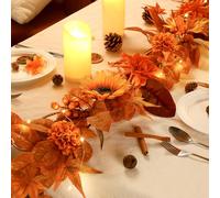 SHareconn 6ft Artificial Autumn Leaves Sunflower Garland, Fall Garland Hanging Decorations for Thanksgiving/Party/Fireplace/Door/Stairs/Yard
