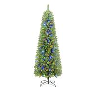 SHareconn 6FT Artificial Slim Pencil Christmas Tree, Pencil Xmas Tree With 635 Branches Tips, 240 Warm White & Multicolor Lights and Foldable Metal Stand, Christmas Decorations for Home, Green