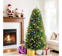 SHareconn 6ft PE+PVC Pre Lit Christmas Tree, Artificial XmasTree with 270 Warm White & Multicolor LED Lights, 900 Adjustable Angle Branches,12 Light Modes, Easy Assembly and Foldable, 6FT