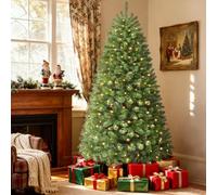 SHareconn 6ft Pre Lit Christmas Tree, Artificial Christmas Tree with 250 LED Warm White Lights, 8 Light Modes, Foldable Metal Stand, Easy-to-Assemble Indoor or Outdoor Christmas Tree, 6FT
