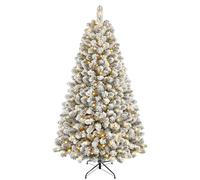 SHareconn 6ft Pre Lit Christmas Tree Snow Flocked with 250 Warm White LED Lights, 8 Light Modes, 778 Snow Branch Tips, Foldable Metal Stand, Artificial Xmas Tree for Home Office Party Decoration