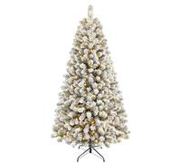 SHareconn 6ft Pre Lit Christmas Tree Snow Flocked with 250 Warm White LED Lights, 8 Light Modes, 778 Snow Branch Tips, Foldable Metal Stand, Artificial Xmas Tree for Home Office Party Decoration