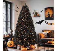 SHareconn 6ft Pre Lit Christmas Tree with 250 Warm White LED Lights, 8 Adjustable Lighting Modes, 778 Branch Tips, Foldable Metal Stand, Artificial Christmas Trees for Home Party Decoration, Black