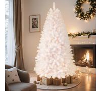 SHareconn 6ft Pre Lit Christmas Tree with 250 Warm White LED Lights, 8 Adjustable Lighting Modes, 778 Branch Tips, Foldable Metal Stand, Artificial Christmas Trees for Home Party Decoration, White