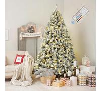 SHareconn 6FT Pre Lit Snow Flocked Spruce Artificial Christmas Tree with Remote, 330 Prelit Multi-Color RGB & Warm White Lights, Full Snowy Branch Tips for Home, Office, Party Xmas Decoration, 6 FT