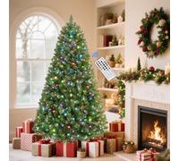 SHareconn 6ft Prelit Premium Artificial Hinged Full Christmas Tree with 240 Multi-Color RGB & Warm White Lights, 948 Branch Tips, Remote Control 6 Feet Pre-Lit Tree for Xmas Decoration, Green