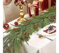 SHareconn 6FT Realistic Christmas Nixon Garland with Pine Cones and Red Berries, Artificial PE Greenery Decor for Mantel, Stairs, Table, Wall, Indoor and Outdoor Xmas Decorations