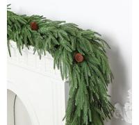 SHareconn 6FT Realistic Norfolk Pine Garland with Pine Cones, PE Artificial Christmas Garland, Real Touch Mantle Stairs Fireplace Xmas Decorations/Indoor Xmas Decor, Green