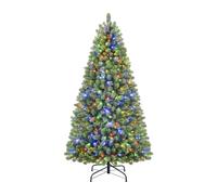 SHareconn 7.5FT Pre Lit Artificial Christmas Tree with 470 Warm White & Multicolor LED Lights, 12 Light Modes, Xmas Tree with 1264 PVC Branch Tips, with Metal Stand, Easy Assembly and Foldable