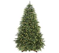 SHareconn 7.5FT Pre Lit Artificial Christmas Tree with 5946 100% PE Branches Tips, 500 Warm white lights and colored lights, Xmas Tree with Foldable Wooden Stand, Easy Assembly（NO Remote Control）