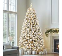 SHareconn 7.5ft Pre Lit Christmas Tree Snow Flocked with 370 Warm White LED Lights, 8 Light Modes, 1170 Snow Branch Tips, Foldable Metal Stand, Artificial Xmas Tree for Home Office Party Decoration