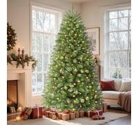 SHareconn 7.5ft Pre Lit Christmas Tree with 370 Warm White LED Lights, 8 Adjustable Lighting Modes, 1170 Branch Tips, Foldable Metal Stand, Artificial Christmas Trees for Home Party Decoration, Green