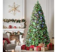 SHareconn 7.5FT Pre Lit Christmas Tree, Xmas Pine Tree with Multicolor Lights,Foldable Metal Stand and Multi-Functional Remote Control,Christmas Decorations for Home