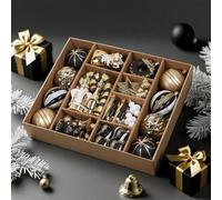 SHareconn 70pcs Personalised Black Christmas Baubles Ornaments Set, Shatterproof Plastic Baubles for Christmas Tree Decorations, Holiday Party Decoration with Pre-Hanged Strings, Black& WhiteGold