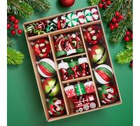 SHareconn 75pcs Classic Christmas Balls Ornaments Set, Elf Boots Theme Shatterproof Plastic Decorative Hanging Baubles Bulk for Xmas Tree Decor/Holiday/Party/Wedding, Red Green & White