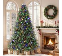 Shareconn 7ft Artificial Fir Function Christmas Tree with Lights, 17 modes | 390 Pre-Lit Warm White & Multi-Color Lights, Mixed 1420 cypress-style（PE）& PVC Branch Tips, Christmas Decorations for Home