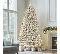 SHareconn 7ft Pre Lit Christmas Tree Snow Flocked with 320 Warm White LED Lights, 8 Light Modes, 1076 Snow Branch Tips, Foldable Metal Stand, Artificial Xmas Tree for Home Office Party Decoration