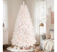 SHareconn 7ft Pre Lit Christmas Tree with 320 Warm White LED Lights, 8 Adjustable Lighting Modes, 1076 Branch Tips, Foldable Metal Stand, Artificial Christmas Trees for Home Party Decoration, White