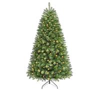 SHareconn 7ft Pre Lit Christmas Tree with 320 Warm White LED Lights, 8 Adjustable Lighting Modes, 1076 Branch Tips, Foldable Metal Stand, Artificial Christmas Trees for Home Party Decoration, Green