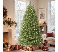 SHareconn 7ft Pre Lit Christmas Tree with 320 Warm White LED Lights, 8 Adjustable Lighting Modes, 1076 Branch Tips, Foldable Metal Stand, Artificial Christmas Trees for Home Party Decoration, Green