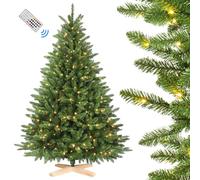 SHareconn 7ft Pre Lit Christmas Tree with 400 Multi-Color RGB Lights & Remote Control, 1381 Branch Tips with Stable Cross Pine Wood stand, Artificial Xmas Tree for Home Holiday Decor
