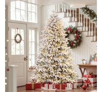 SHareconn 7FT Pre-Lit Snow Flocked PE Cedar Artificial Christmas Tree | 1479 Branches & 320 LED Lights, 17 Lighting Modes, Perfect for Indoor Outdoor Christmas Decorations