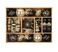 SHareconn 80pcs 4-12.5cm Christmas Baubles Set, Shatterproof Plastic Gold Baubles for Christmas Tree Decorations, Holiday Party Decorations, with Hanging String, Black Gold