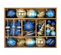 SHareconn 80pcs 4-12.5cm Christmas Baubles Set, Shatterproof Plastic Gold Baubles for Christmas Tree Decorations, Holiday Party Decorations, with Hanging String, Blue Gold