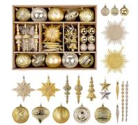 SHareconn 80pcs 4-12.5cm Christmas Baubles Set, Shatterproof Plastic Gold Baubles for Christmas Tree Decorations, Holiday Party Decorations, with Hanging String, Dark and Light Gold