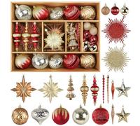SHareconn 80pcs 4-12.5cm Christmas Baubles Set, Shatterproof Plastic Gold Baubles for Christmas Tree Decorations, Holiday Party Decorations, with Hanging String, Red Bronze Copper Gold