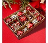 SHareconn 80pcs 4-12.5cm Christmas Baubles Set, Shatterproof Plastic Gold Baubles for Christmas Tree Decorations, Holiday Party Decorations, with Hanging String, Red Gold