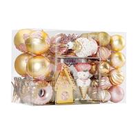 SHareconn 86pcs Christmas Tree Balls Ornaments, Shatterproof Plastic Decorative Baubles for Xmas Tree Decorations, Holiday Wedding Party Decoration, Festive Ornaments, Gold & Pink