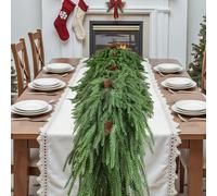 SHareconn 9FT Realistic Norfolk Pine Garland with Pine Cones, PE Artificial Christmas Garland, Real Touch Mantle Stairs Fireplace Xmas Decorations/Indoor Xmas Decor, Green