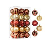 SHareconn Christmas Tree Baubles 30pcs 2.36inch/60mm Ornaments,Shatterproof Balls Hanging Decorations for Xmas Tree, Colored Christmas Baubles for Holiday Party,Pre-Hanged Strings,Red & Gold