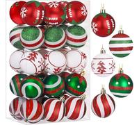 SHareconn Christmas Tree Baubles 30pcs 60mm Ornaments,Shatterproof Balls Hanging Decorations for Xmas Tree, Colored Christmas Baubles for Holiday Party,Pre-Hanged Strings,Red & Green White