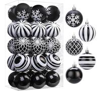 SHareconn Christmas Tree Baubles 30pcs 60mm Ornaments,Shatterproof Balls Hanging Decorations for Xmas Tree, Colored Christmas Baubles for Holiday Party,Pre-Hanged Strings,Black & White